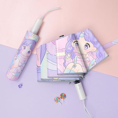 儿童全自动雨伞一键开合三折卡通全自动伞安全防回弹节节收小学生