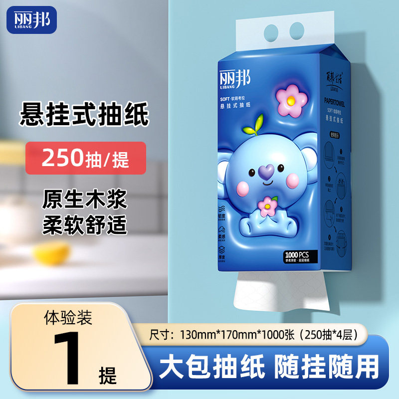 丽邦悬挂式抽纸挂壁式卫生纸挂抽家用实惠装餐巾纸擦手纸巾1000张