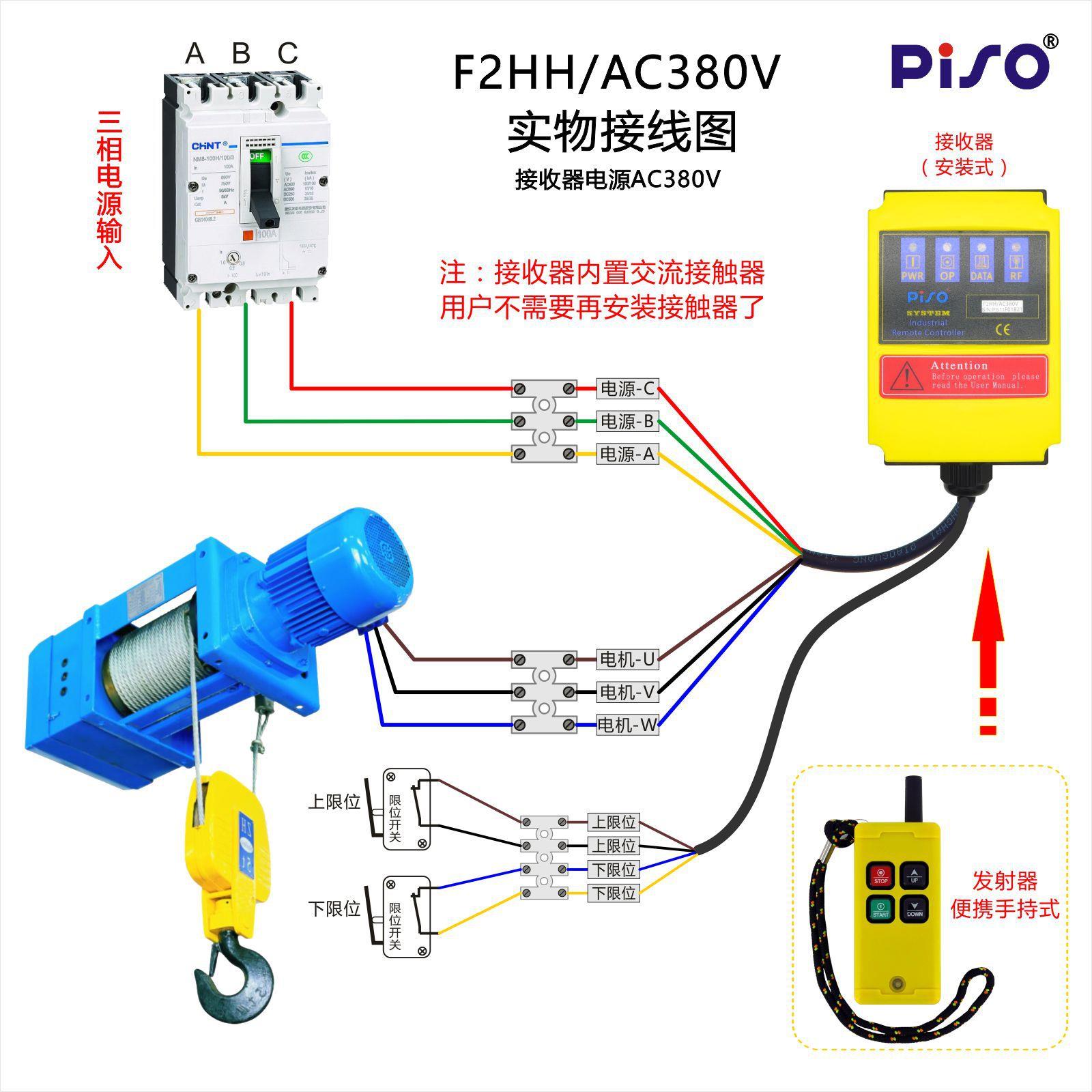/品硕 F2HH 升降机电动葫芦用直控型工业遥控器 内置接触器