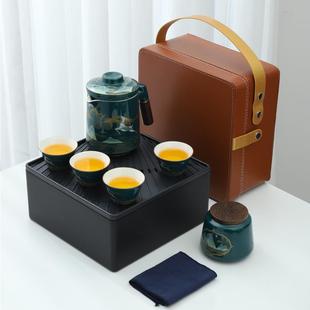 旅行功夫茶具小套装 山水快客杯一壶四杯便携式 家用礼盒户外泡茶壶