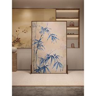 蓝竹屏风隔断客厅玄关遮挡办公室装 宋氏美学新中式 饰实木移动座屏