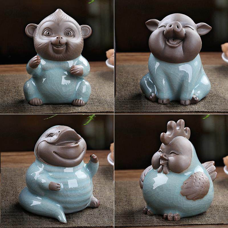 创意十二生肖小牛羊鸡猪猴马狗蛇虎陶瓷桌面摆件家居装饰工艺招财