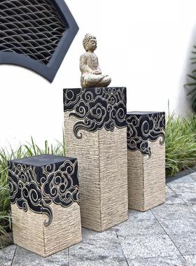 人造石柱中式庭院造景室内外禅意茶室仿古底座祥云展示柱落地摆件