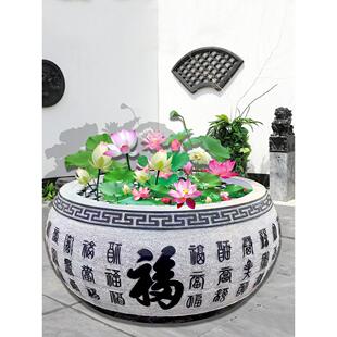 石雕鱼缸花盆庭院石头荷花缸青石彷古门海门口前汉白玉大水缸定制