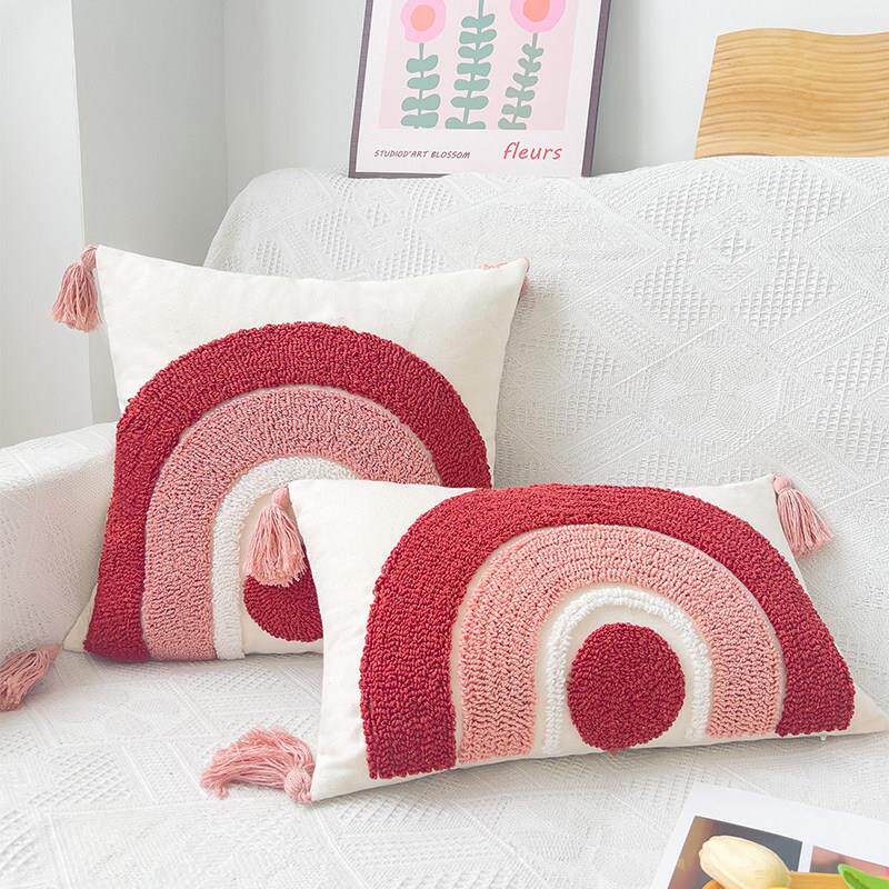 可爱ins风抱枕套粉色簇绒靠垫套客厅沙发抱枕床头腰枕飘窗靠背垫