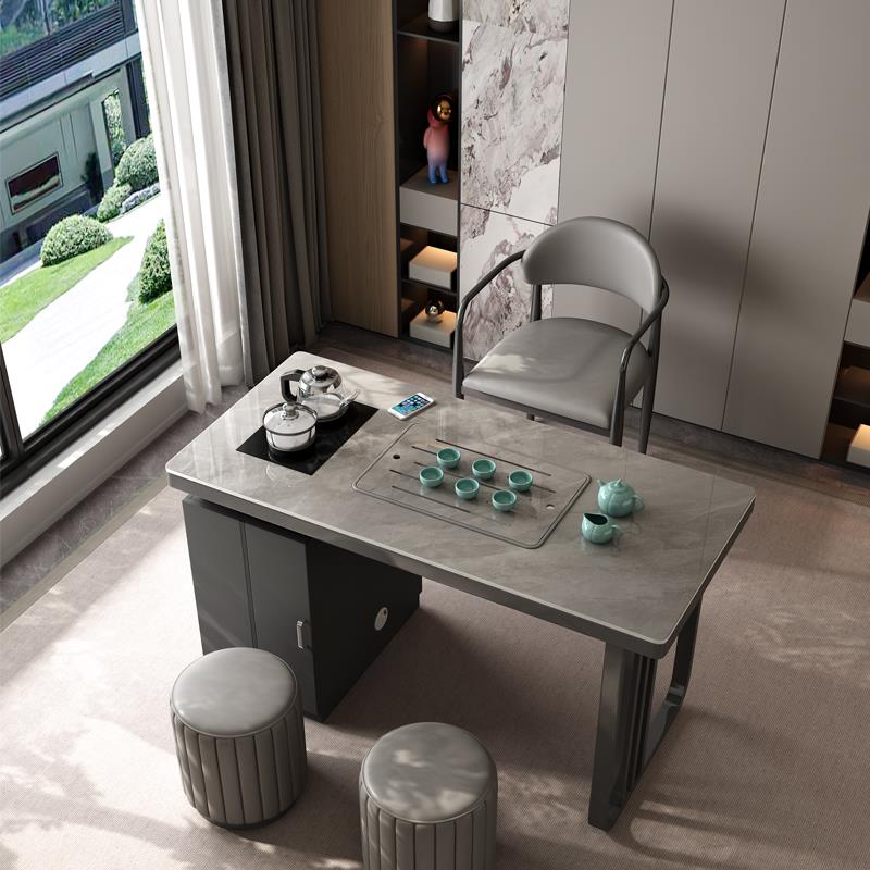 轻奢岩板茶桌椅组合阳台客厅家用一米茶台泡茶桌一体办公室小茶几
