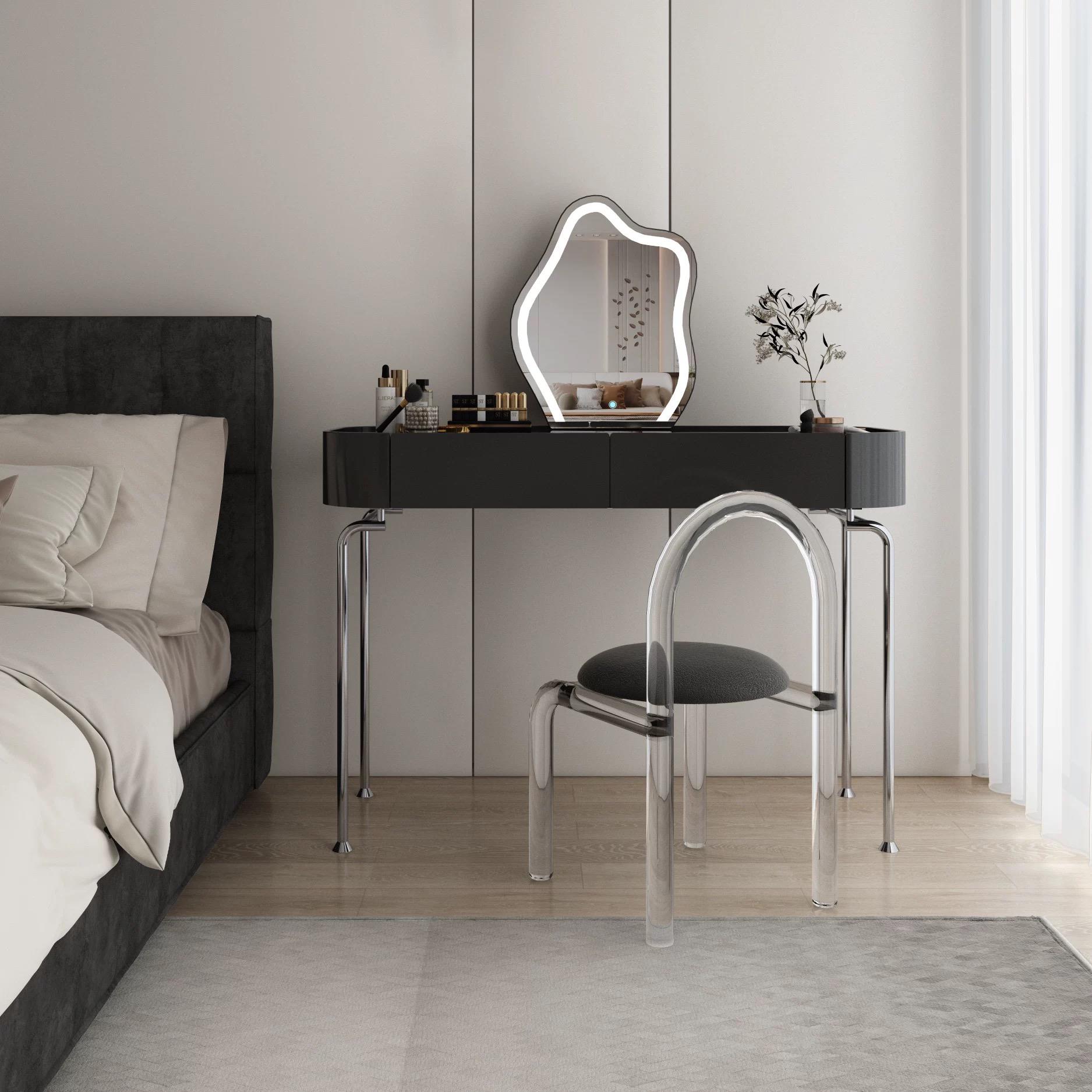 法式主卧小户型梳妆台实木复古黑色卧室玻璃面不锈钢艺术设计师款