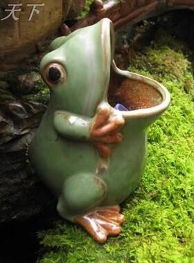 庭院水池青蛙喷水摆件陶瓷工艺新中式风格带水泵鱼池过滤循环水景