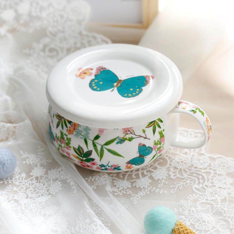 陶瓷碗带盖带把可微波炉家用学生沙拉早餐杯碗燕麦杯蒸鸡蛋羹饭碗
