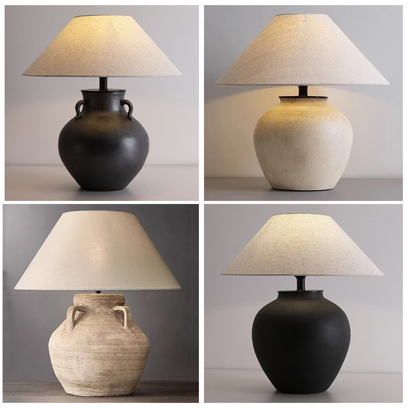 日式侘寂c风台灯复古怀旧陶瓷罐客厅卧室别墅装饰摆件新中式民宿