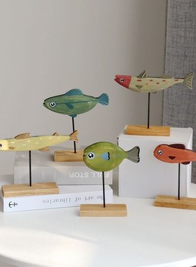 地中海风格创意木质小鱼r摆件手工制作摆设桌面客厅儿童房装饰礼