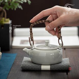 宝瓶提梁壶冰灰釉冲茶器陶瓷茶壶家用功夫茶具单壶 烟灰釉茶具日式