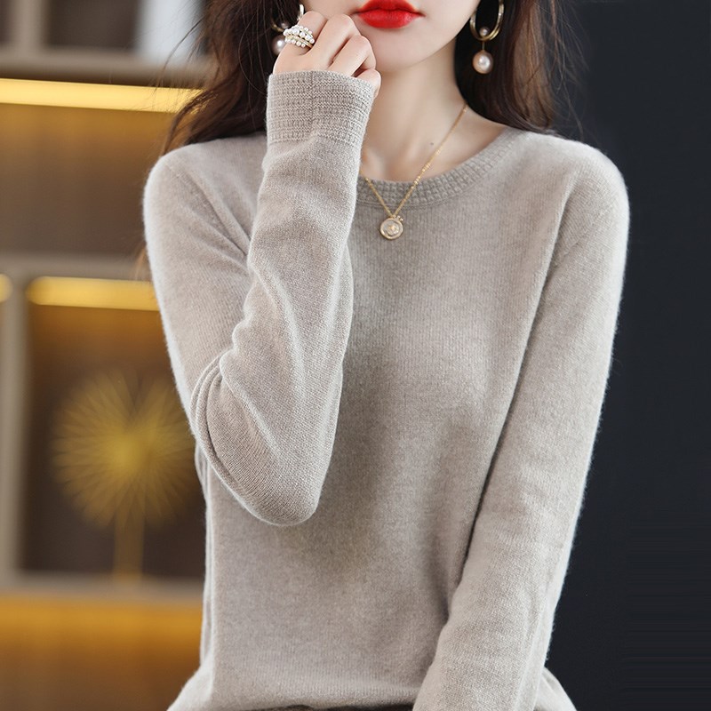 显白~牛油果绿色圆领薄款长袖针织衫打底衫内搭宽松显瘦低领毛衣