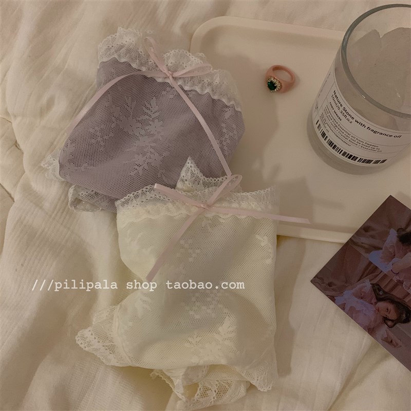 雪花少女内裤女夏薄款抗菌柔软舒适蕾丝性感中腰三角裤