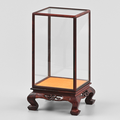 红酸枝虎脚雕花工艺品摆件佛像观音古董花瓶防尘罩宝笼玻璃罩定制