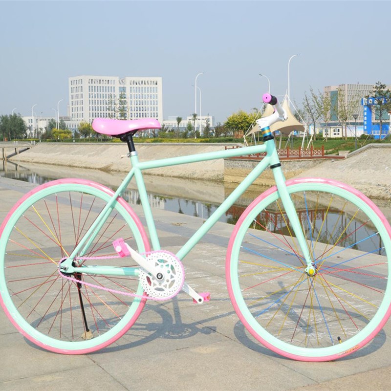 死飞自行车男款女式大中小v学生成年人倒刹骑荧光彩色复古公路单
