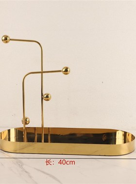 新中式创意金属异j形收纳托盘摆件卧室客厅样板房电视柜家居装饰