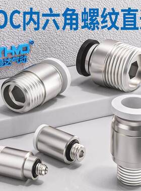 气管快速接头内六角螺纹直通气动微型迷你POC3/4/6/8-M3/M5/01/02
