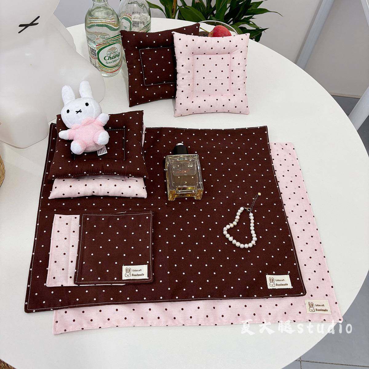 古早味粉棕色板栗色波点软萌手作圆点桌垫杯垫餐垫装饰垫韩系ins