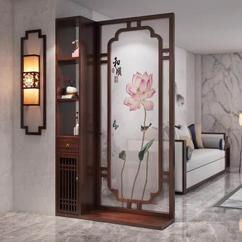 屏风隔断客厅2025新款隔断柜玄关屏风入户正对门新中式实木置物架