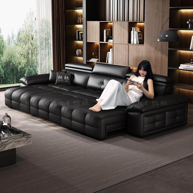 恒社极简零靠墙电动真皮沙发两用客厅智能折叠伸缩多功能头层牛皮