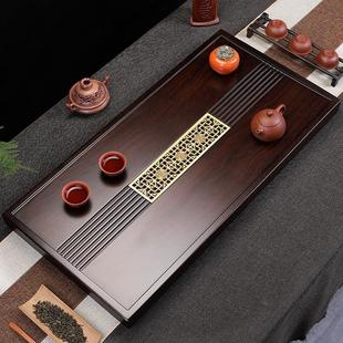 家用茶海小型功夫茶具轻奢现代排水式 整块黑檀木茶盘实木茶台