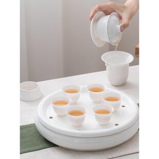 薄胎骨瓷功夫茶具10寸茶盘套装家用茶船泡茶器整套简式白瓷茶杯