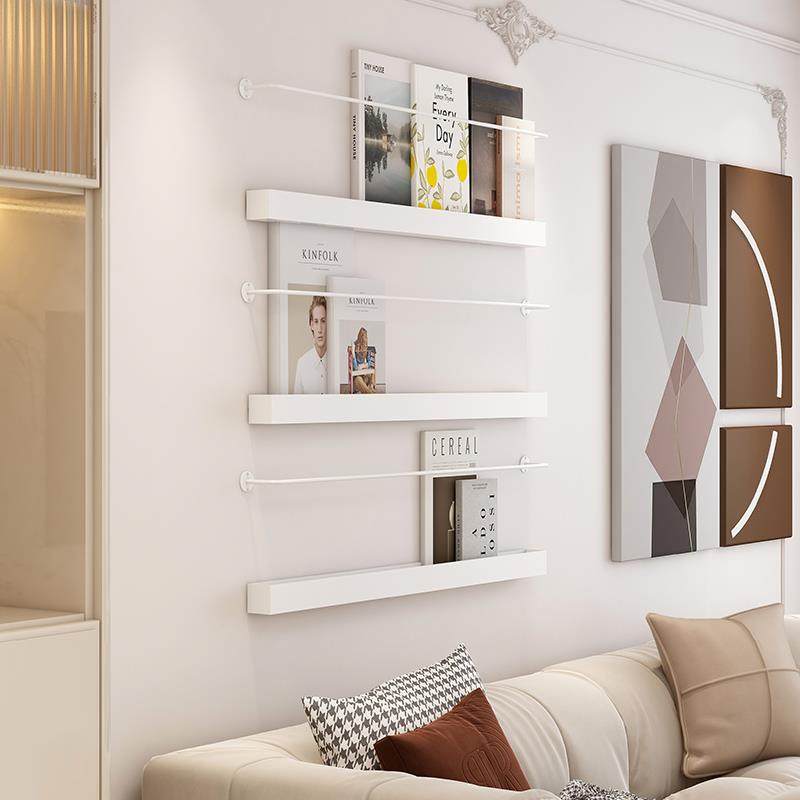 北欧简约书报杂志架收纳架墙上置物架宣传图册书刊架壁挂铁艺白色