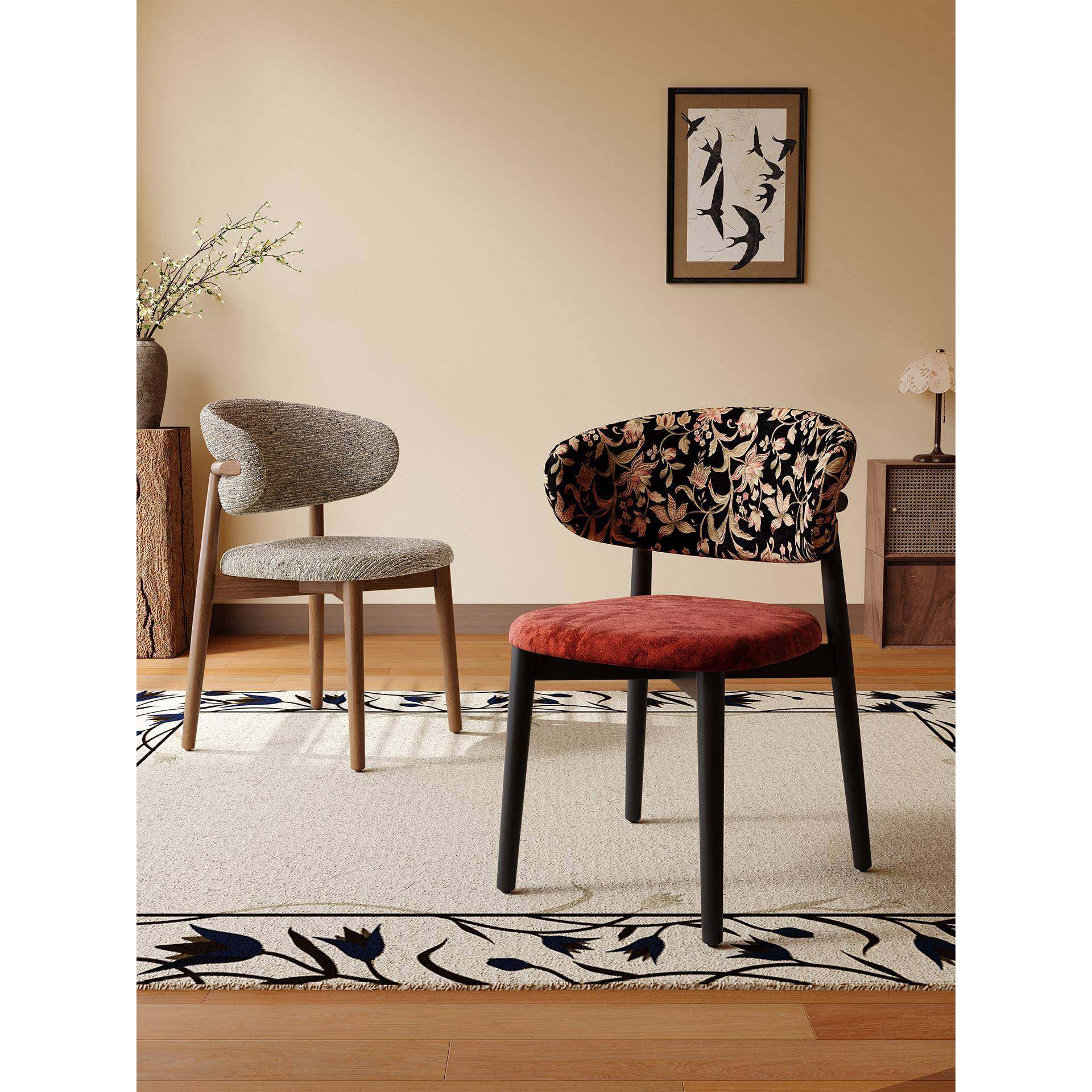 法式实木餐椅家用餐厅轻奢高级感中古风覆古意式极简靠背餐桌椅子