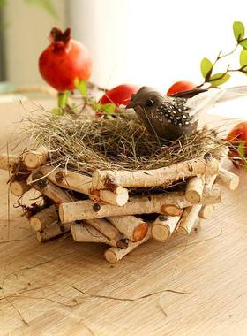 天然手工小鸟窝鸟巢白桦木庭院装饰园林室内花园造景吊饰道具摆件