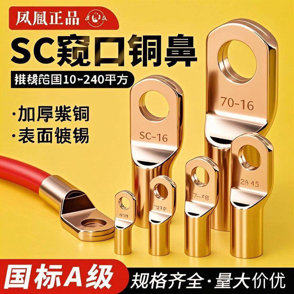 国标凤凰SC窥口铜鼻子紫铜接线端子冷压端子电线鼻子4/6/8/10/12