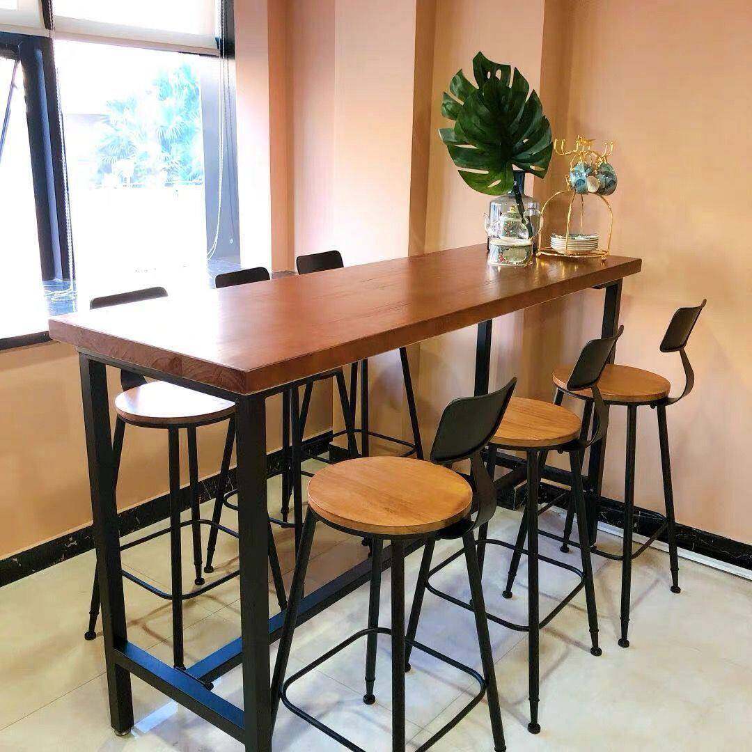 奶茶店实木吧台桌椅组合酒吧桌椅高脚桌靠墙吧台桌阳台窄桌长条桌
