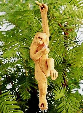 微型仿真猴子流水摆件纯手工猕猴可悬挂动物盆景装饰鱼缸假山车内