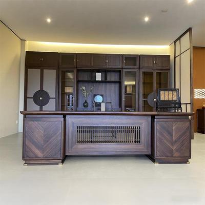 新中式北美黑胡桃木实木老板桌2025新款高端大气总裁办公桌大班台