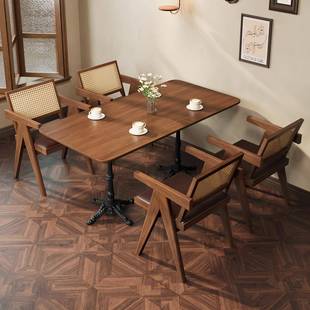 西餐厅酒吧实木铁艺餐桌长方形商用咖啡馆奶茶面包店复古桌椅2505