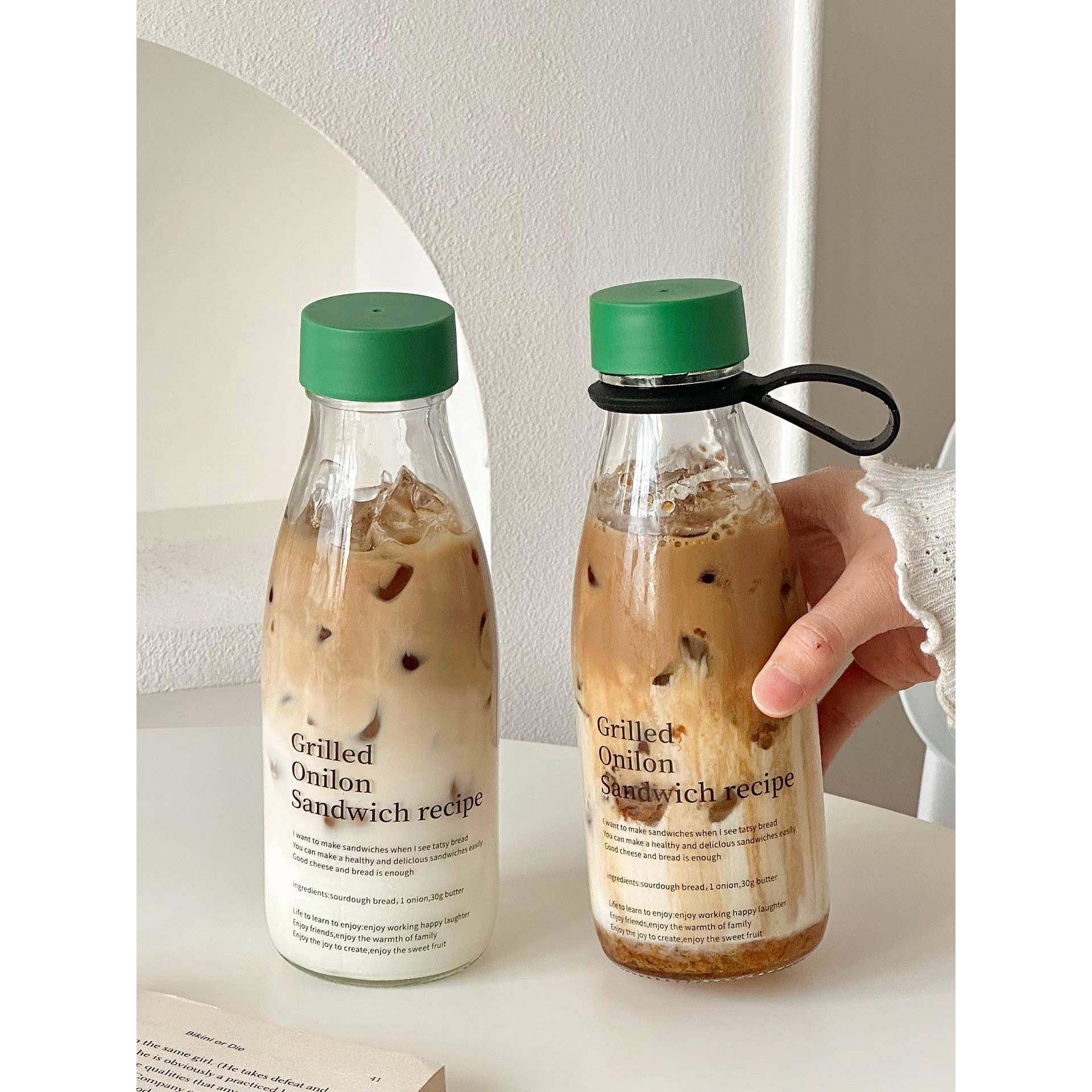 便携随行外带咖啡杯密封带盖喝水玻璃杯透明早餐豆浆牛奶杯随手杯