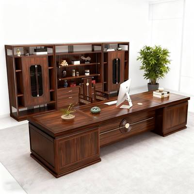 新中式实木办公桌老板桌乌金木大班台高档总经理董事长办公室书桌