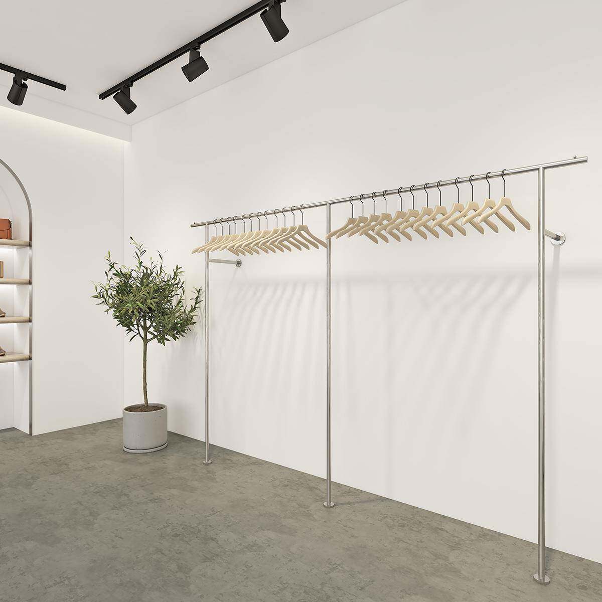 女装店货架童装服装店衣服展示架落地壁挂式挂衣架上墙加粗不锈钢