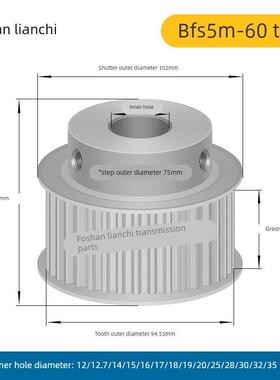 S5M60齿 同步带轮凸台 槽宽27 BF型 同步皮带轮齿轮铝60S5M250-B