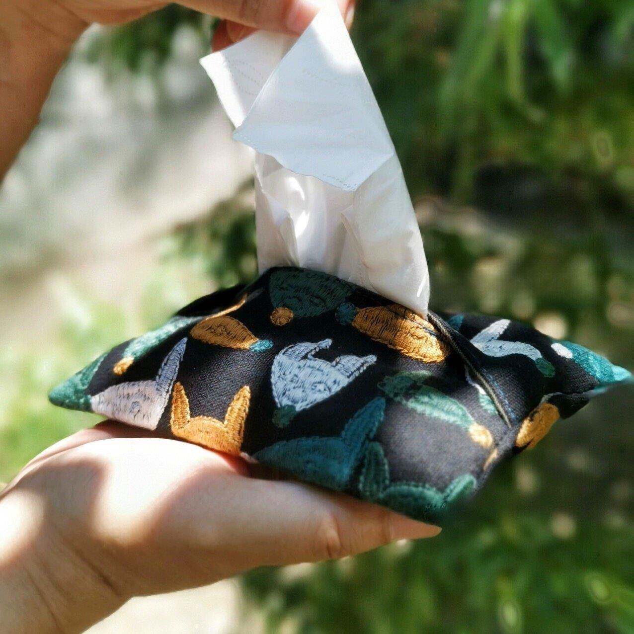 手工40抽可心柔纸巾盒随身便携布艺刺绣迷你纸巾收纳包锦缎抽纸套