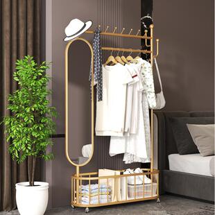 加厚加粗全身镜衣架移动式落地穿衣帽架衣镜子挂衣架一体家用客厅