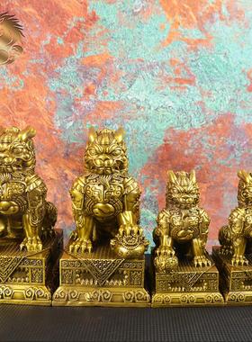 宏达 全黄铜财福麒麟将军麒麟玄关铜器底座八卦麒麟摆件