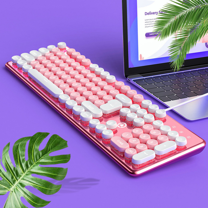 银雕V7水晶机械键盘圆形朋克键