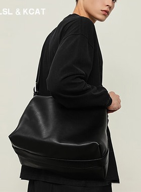 CavlslKcat软皮斜挎包男大容量单肩包日常通勤托特包休闲百搭斜背