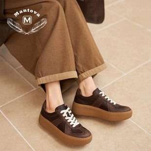 Mantova曼托瓦26春新款运动休闲百搭系带圆头经典马皮女鞋真皮