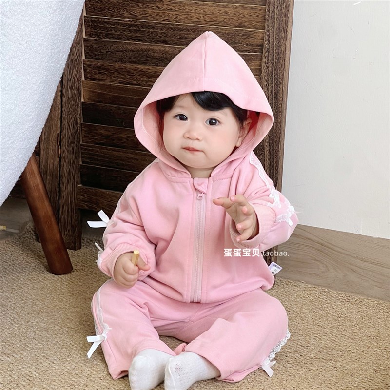 女童宝宝秋装两件套装婴儿衣服秋季卫衣裤子分体一岁洋气连帽秋天