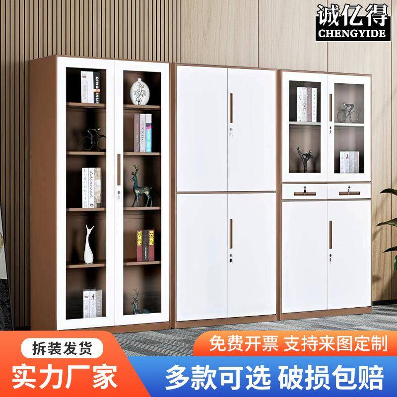 窄边办公室文件柜铁皮柜加厚档案资料柜矮书柜套色拆装钢制储物柜