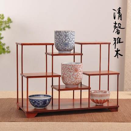 实木小型博古架功夫茶具置物架多宝格茶杯茶杯玉器收纳摆件展示架
