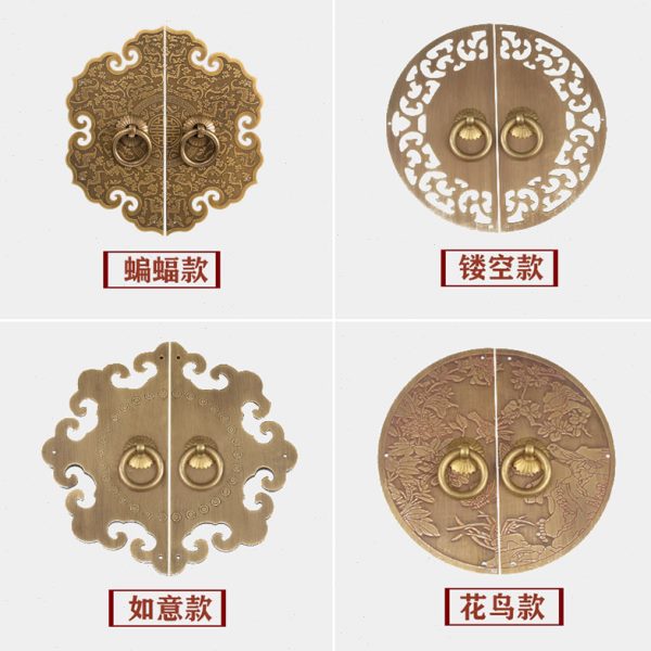 仿古拉手古铜色新中式家具衣柜门纯铜橱柜全铜复古柜子圆形门把手
