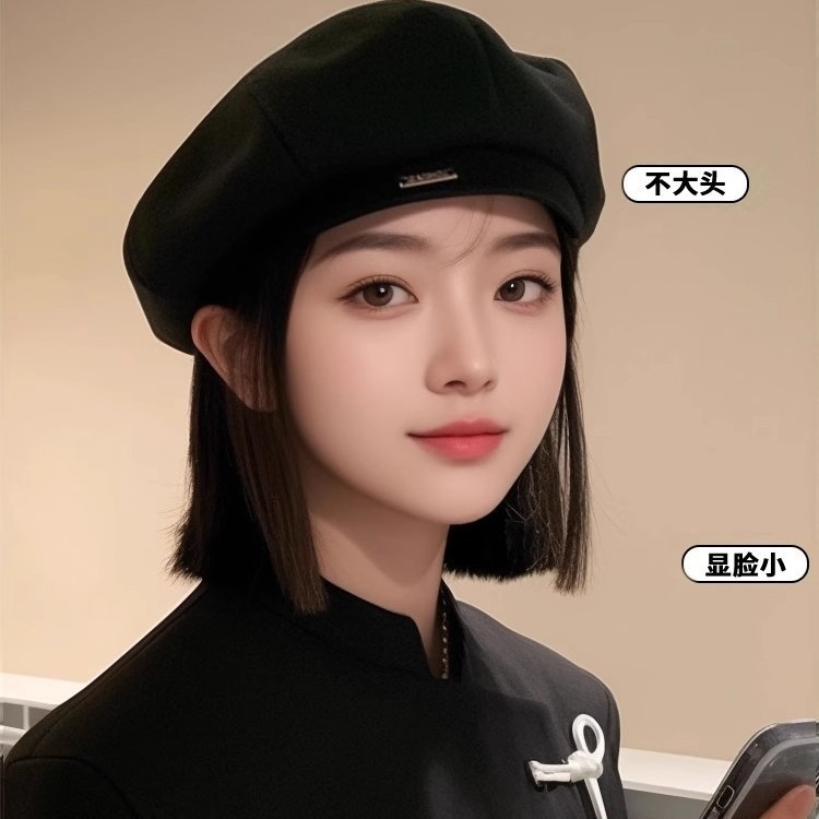秋冬贝雷帽女日系显脸小毛呢帽子冬天女款高级感大头围韩国八角帽